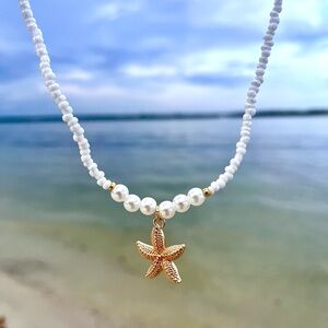 Gold Starfish Pendant beaded Necklace